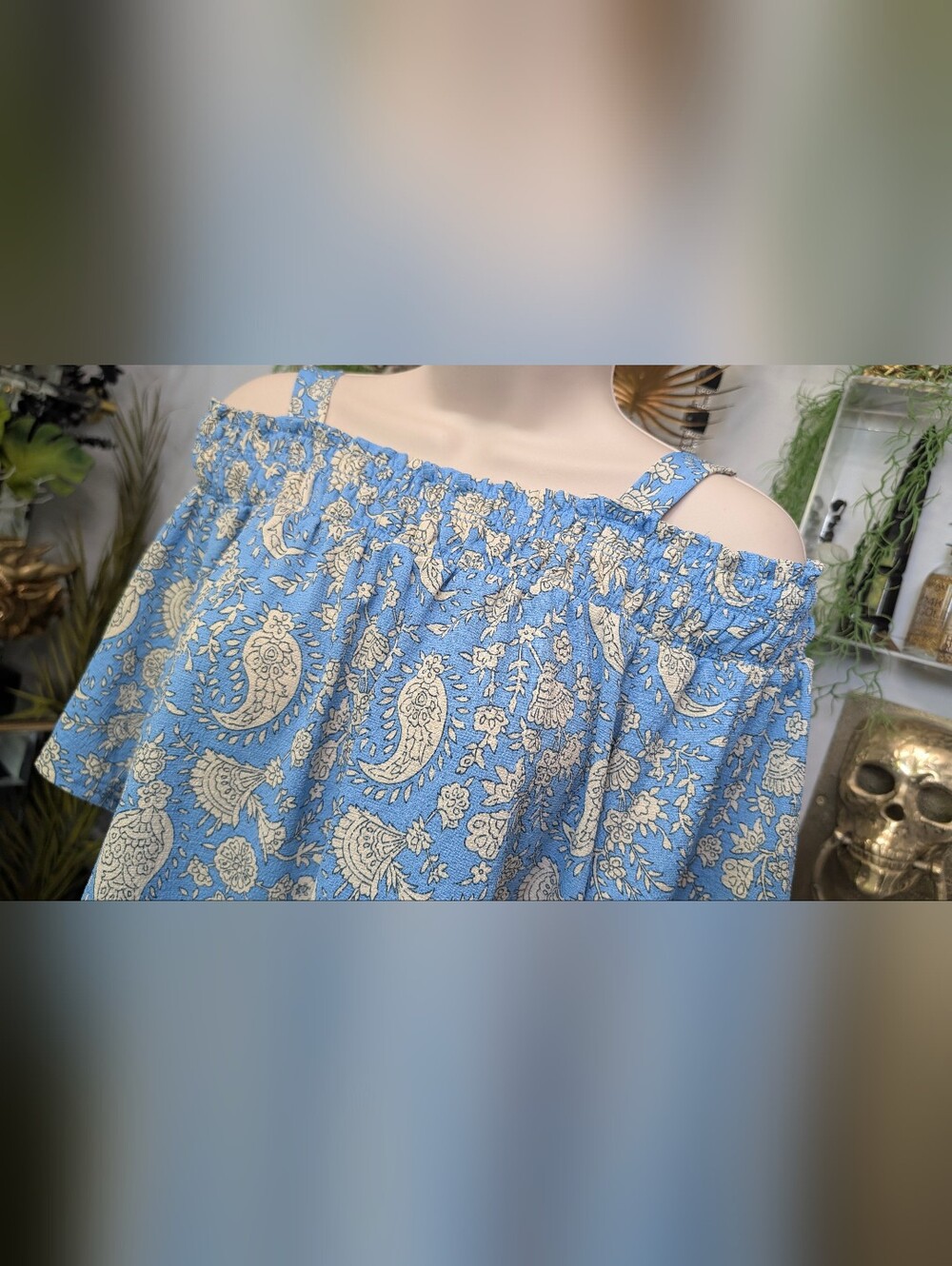 Melloday Farmhouse Floral Blouson Off Shoulder Top MD